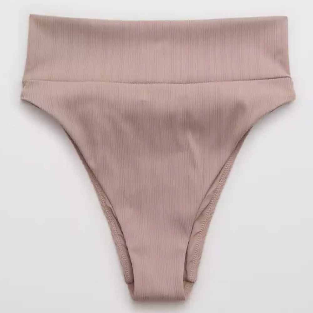 Aerie Striped Ribbed High Cut Cheeky Bikini Bottom